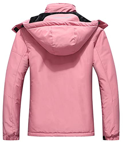 SUOKENI Women's Waterproof Warm Winter Snow Coat Hooded Raincoat Ski Snowboarding Jacket - color: Pink, size: Small