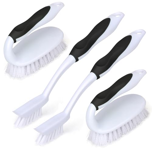 Scrub Brush Set, 4 Pack Deep Cleaning Brush Kit - 2 Scrub Brush, 2 Tile & Grout Brush with Built-in Scraper, Household Commercial Scrubber for Floor, Shower, Pool Wall, Tub (Black) - color: Black