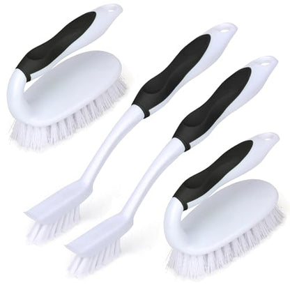 Scrub Brush Set, 4 Pack Deep Cleaning Brush Kit - 2 Scrub Brush, 2 Tile & Grout Brush with Built-in Scraper, Household Commercial Scrubber for Floor, Shower, Pool Wall, Tub (Black) - color: Black