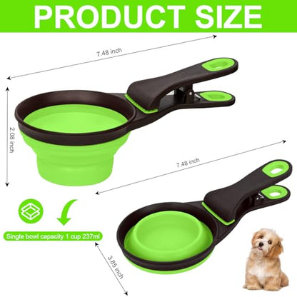 Collapsible Silicone Dog Food Scoop Foldable Pet Food Measuring Cup with Bag Clip 3 in 1 Multi-Function Silicone Dog Food Scooper (Green, Medium) - color: Green, size: Medium