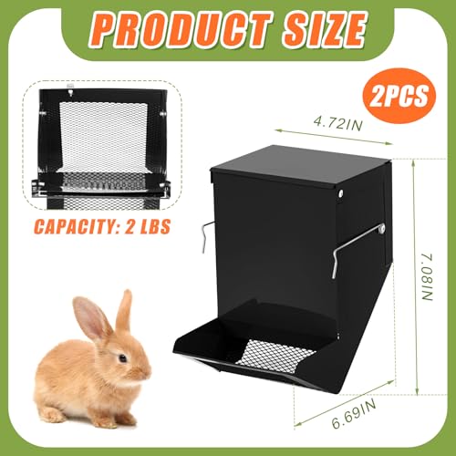 Maxcheck 2 Pcs Rabbit Feeder for Cages Small Animal Food Pellet Dispenser with Lid Metal Chicken Grit Oyster Shell Squirrel Feeders Outside(4.7 Inches,Mesh Bottom,Black) - color: Black, size: 4.7 Inches