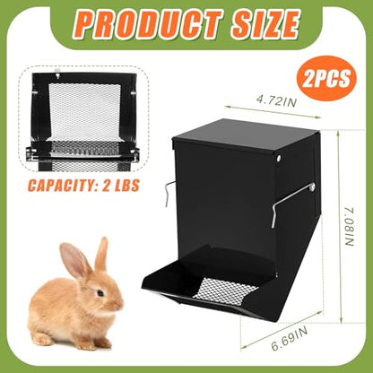 Maxcheck 2 Pcs Rabbit Feeder for Cages Small Animal Food Pellet Dispenser with Lid Metal Chicken Grit Oyster Shell Squirrel Feeders Outside(4.7 Inches,Mesh Bottom,Black) - color: Black, size: 4.7 Inches