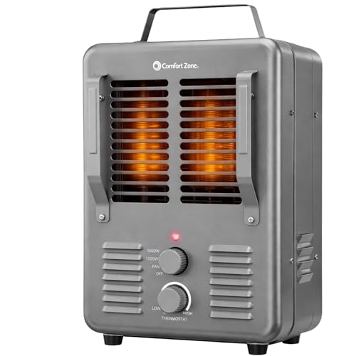 Comfort Zone Electric Portable Milkhouse Style Utility Space Heater with Adjustable Thermostat, Overheat Protection, and Safety Tip-Over Switch, Ideal for Garage or Greenhouse, 1,500W, CZ798 - color: Gray