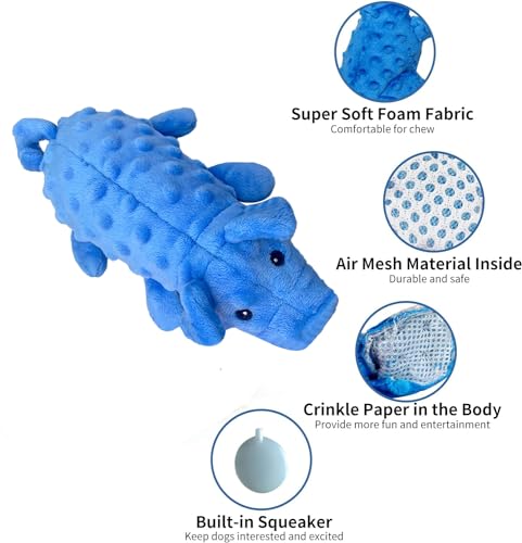 Squeaky Dog Toys Plush Dog Toy with Crinkle Paper Stuffed Durable Dog Chew Toys for Small Middle and Large Dogs Pig Pink - color: Pig Pink