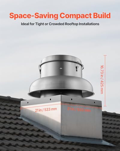 VEVOR Roof Exhaust Fan, 900CFM & 1500CFM Adjustable Speed Control Attic Vent Fan with High-Power Motor, 21inch Fan Base Heavy-Duty Aluminum Alloy, Compact for Garage,Kitchen,Bathroom,Silver - size: 900CFM & 1500CFM