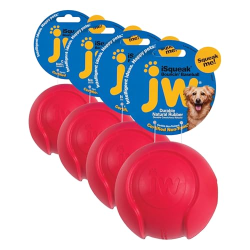 JW Pet Company iSqueak Bouncin' Baseball Dog Toy, Large (Colors Vary), Multi (40037) (Pack of 4) - size: Large (Pack of 4)