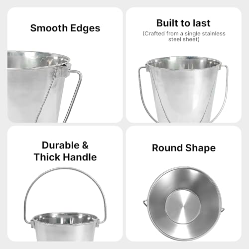 1 Gallon Heavy Duty Stainless Steel Bucket - Rust-Resistant Metal Bucket for Feeding & Watering Pets, Livestock & Cleaning - Perfect for Crates, Kennels, Cages & Hang on Fences - 4 Quart - size: 4 Quarts