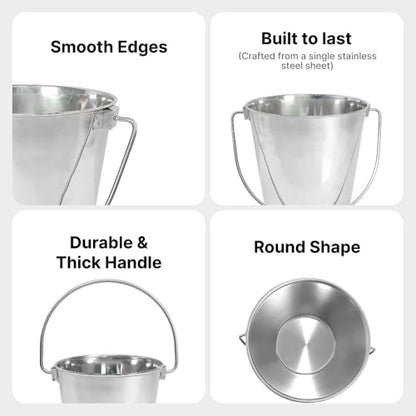 1 Gallon Heavy Duty Stainless Steel Bucket - Rust-Resistant Metal Bucket for Feeding & Watering Pets, Livestock & Cleaning - Perfect for Crates, Kennels, Cages & Hang on Fences - 4 Quart - size: 4 Quarts