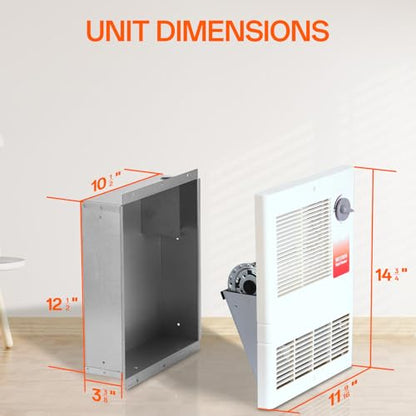 Upgraded High Capacity Wall Heater with Built-In Adjustable Thermostat, Painted Grille, 1500W, 120/240V, White