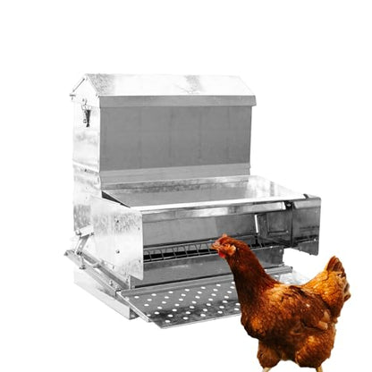 RentACoop 40 lb Automatic Treadle Chicken Feeder, Metal Rat Resistant Poultry Feeder, Rainproof No Waste Step-On Feeder for Chickens, Bantams, Ducks, Pheasants, Outdoor Covered Feed Bin - style: 40LB Treadle Feeder