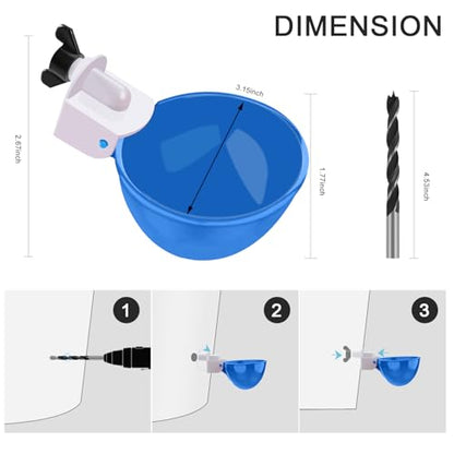 Chicken Waterer Cups, 8 Packs Blue Large Chicken Watering Cups, Automatic Chicken Water Cups, Tee Fittings Poultry Feeder Cups Suitable for Chicken, Duck, Goose, Turkey with Mounting Hole Opener - color: blue