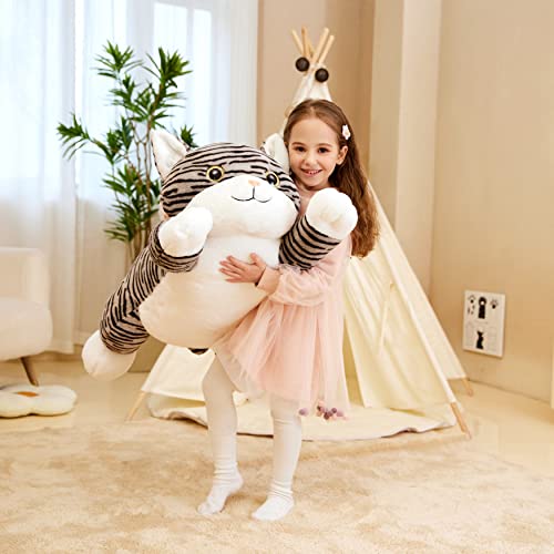 IKASA Giant Striped Cat Stuffed Animal Plush Toy,Large Kitten Big Jumbo Soft Toys,30" Huge Size Cute Plushy Fluffy Fat Plushie,Gifts for Kid - style: Cat
