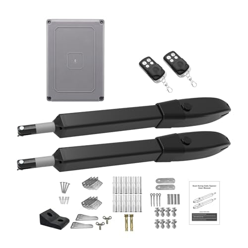 JUJIANG Automatic Gate Opener with Remote Complete Kit for Swing Gate Up to 770lb 16FT per Arm, Electric Gate Opener Medium Duty Dual Swing Gate Opener Automatic Gate Motor 60W AC Powered PKM-C026 - size: 770lb Dual Gate Opener