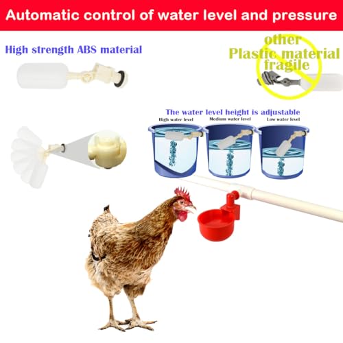 perfsign Complete Set Automatic Chicken Waterer Cups,with PVC Pipe,Chicken Water Cups,PVC Tee Fittings,Pressure Regulator for Poultry Feeding Water,Poultry Watering System,Poultry Waterer, White,red