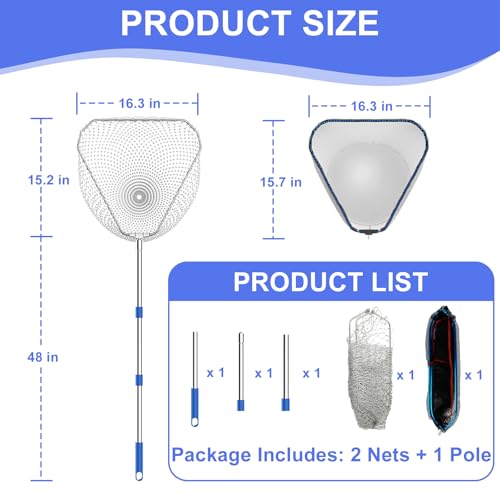 Chicken Catching Net 2 Pcs, Chicken Net for Chicken Supplies, Stainless Steel Poultry Catcher for Catching Small Chicken, Goose, Ducks, Fish, Birds(2 Nets, 1 Pole Included