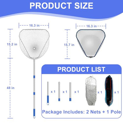 Chicken Catching Net 2 Pcs, Chicken Net for Chicken Supplies, Stainless Steel Poultry Catcher for Catching Small Chicken, Goose, Ducks, Fish, Birds(2 Nets, 1 Pole Included