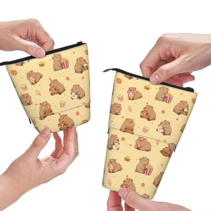 Yellow Cute Animals Kids Standing Pencil Case Girls Boys Telescopic Stationary Pouch with Zipper Large Capacity Stand up Pen Bag Portable Makeup Holder for Children School Students - color: Animals