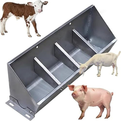 Fengfei Heavy Duty Stainless Steel Hanging Livestock Feed Trough, Sloped Opening for Easy Feeding, Separated Fence Design for Pig Sheep Cattle,20 inch Long with 4 Bit | Sloped Opening for Easy Feeding, Separated Fence Design, For Pig Sheep Cattle - size: