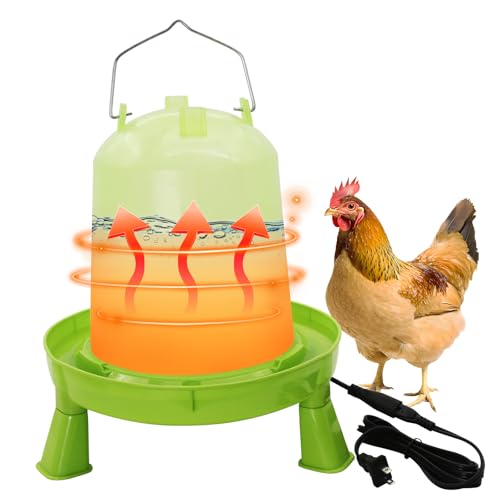 Heated Chicken Poultry Waterer 6L Freeze-Proof Water Heater Winter | Automatic Poultry Drinker, Thermostatically Controlled, Anti-Peck Cord, Adjustable Height, for Chicken Coop, Ducks, Geese - color: Green