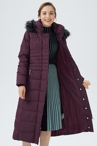 Orolay Women Warm Down Jacket with Hood Fur Long Puffer Coat - color: Purple, size: Small