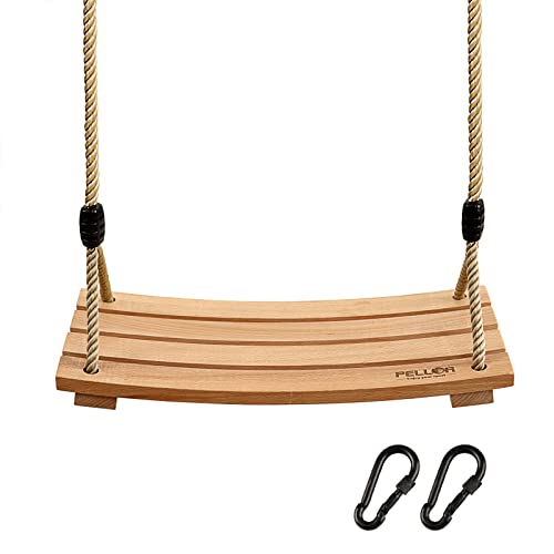 PELLOR Wood Tree Swing Seat, Indoor Outdoor Rope Wooden Swing Set for Children Adult Kids 17.7x7.9x0.6 inch - color: Burlywood, size: 17.7x7.9x0.6 inch