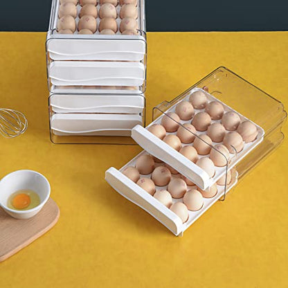 Sooyee 32 Capacity Egg Holder for Refrigerator with Time Scale,Egg Container for Refrigerator,2 Drawers Egg Storage Container/Organizer/Bin - size: 32 Capacity