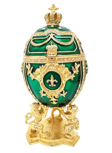 Fabergé Egg Pure GOLD decor 4ct Collectors Egg Russian Jewelry Box Faberge Egg Trinket HANDMADE Faberge Box 200 Austrian Crystal Diamonds & Gold Bracelet Womens Jewellery Gift Ideas (Emerald Green) - color: Emerald Green