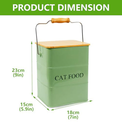 Morezi Cat food storage container storage bin with wooden lid scoop included green metal cat food container in kitchen countertop - color: Cat Food Wood Lid Green