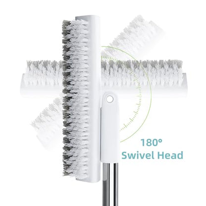 MOPALL Shower Brush for Cleaning with 55" Long Handle for Bathtub Scrubber | Dual sided Stiff Bristle, 180° Rotatable V Shape Head, Heavy Duty Stainless Steel Handle, for Tile, Patio/Deck/Garage/Corner