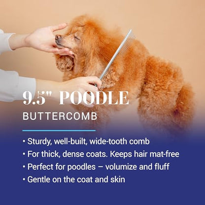 Chris Christensen 9.5 in Coarse Poodle Butter Comb, Groom Like a Professional, Rounded Corners Prevent Friction and Breakage, Solid Brass Spine with Steel Teeth, Chrome Finish - size: 004 – 9.5 Inch Coarse