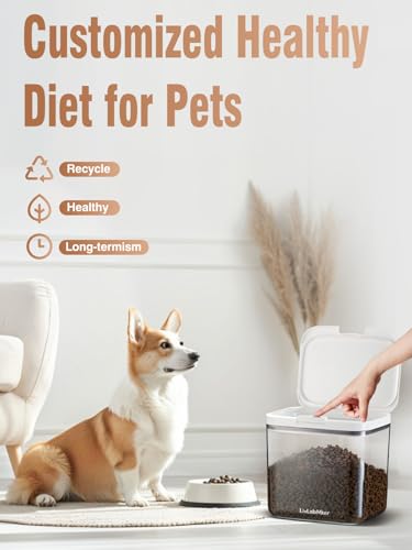 LivLab Mker Airtight Dog Food Storage Container 5 lbs - Pet Food Containers with Lids, Keeps Dry, Flour & Rice Storage Bin with Measuring Cup, Dog Treat & Cat Food Holder (6 lbs) White - color: (D983)-11L-1