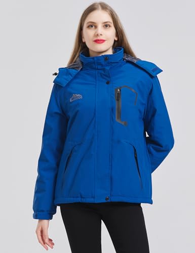 ELLSWOS Womens Winter Coats Waterproof Ski Jacket Warm Snow Jackets Windproof Windbreaker Hooded Raincoat - color: Blue, size: X-Large