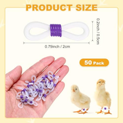 M METERXITY 50-Pack Adjustable Chick Leg Bands, 0.79" x 0.2" Silicone Chicken Leg Brace for Chicks/Ducks/Birds [Purple] Poultry Leg Bands - color: Purple