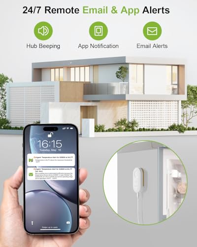 MOCREO WiFi Refrigerator Thermometer, Remote Email & App Alert, 2 Years Data Export, 1 Smart Temperature Sensor Frezzer Alarm with Digital Monitor Hub for Home, Kitchen, Fridge - style: 1 LCD Hub + 1 Sensor