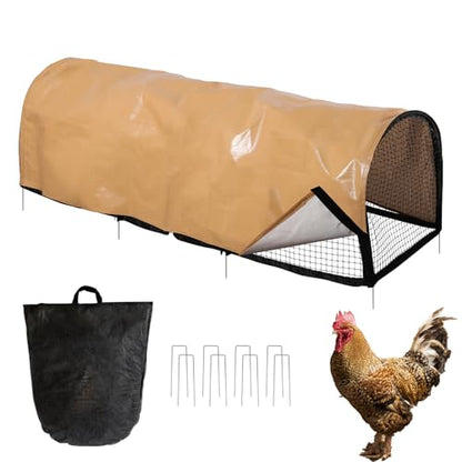 Metal Chicken Tunnel with Waterproof Cover 6.56FT × 2.13FT × 1.97FT Portable Chicken Run for Outerdoor Backyard Farm Zipper Door Walk-in Arch Poultry Cage for Chickens Ducks Quails