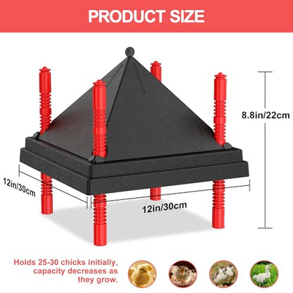 Chick Brooder Heating Plate with Anti Stand Cone, Adjustable Height Brooder Heater for Chicks, Downward Heat Distribution for Outdoor Barns & Coops (12" x 12" Black) - size: 12" x 12"