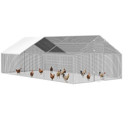 Large Walk-in Chicken Coop with Chicken Run, Galvanized Poultry Enclosure with Waterproof Anti-UV Cover and Security Lock, Ideal for Rabbit, Duck, Backyard and Farm Yard, 19.7'x 9.8'x 6.6' - size: 236.4"L x 117.6"W x 78.7"H
