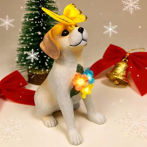 Solar Dog Garden Statues Decor, Outdoor Fairy Dogs Figurines Accessories Decorations with LED Lights Home Patio Balcony Yard Lawn Ornaments, Unique Thanksgiving Gifts for Mom Women Dad Friends - style: butterfly dog