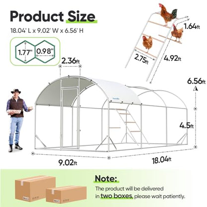 Quictent Essential Series 18x9x6.6ft Metal Chicken Coop Run with Climbing Ladder, Walk-in Outdoor Poultry Cage with PVC Coated Chicken Wire, Hen Duck Rabbit Farm House, Waterproof Anti-UV Cover - size: 18x9ft