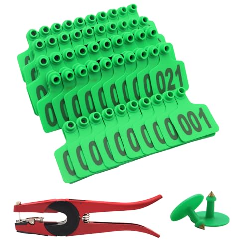 Ear Tag for Cattle 001-100 Animal Ear Tagger with Pliers Livestock Identify Kits for Cow(Green) - color: Green