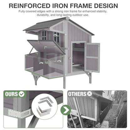 GUTINNEEN Chicken Coop with Large Wheels for 3-6 Chickens, Mobile Wooden Hen House with 3 Nesting Boxes, Removable Tray, Durable Outdoor Duck Coop Rabbit Hutch - size: 48.6"L x 41.0"W x 51.2"H