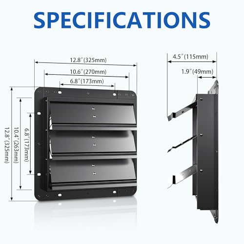 10 Inch Aluminum Automatic Shutter Louver Vent (No Fan Blades and Motor) for Home Attics, Workshops, Barn, Greenhouse - size: 10 Inch