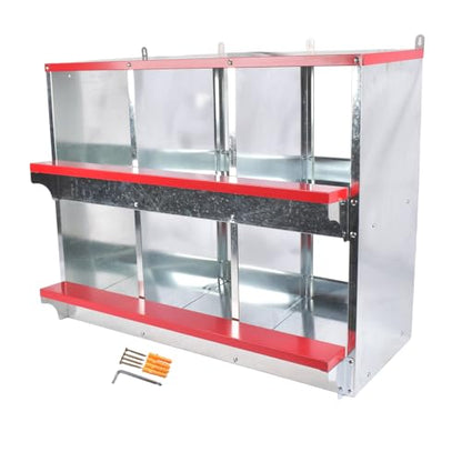 Chicken Nesting Boxes - 6-Compartment Metal Wall-Mounted Poultry Nest Box for Chickens, Hens, and Ducks - Easy Egg Collection - Large Vented Holes - Chicken Coop Equipment