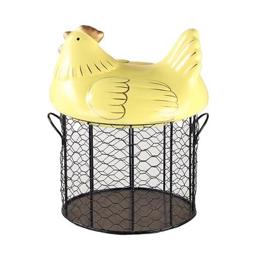 Chicken Egg Basket, Chicken Egg Holder, Black Wire Chicken Egg Collection Baskets with Ceramic Lid and Handle for Gathering Fresh Eggs, Farmhouse Style Egg Storage Container for Kitchen(Yellow) - color: Yellow