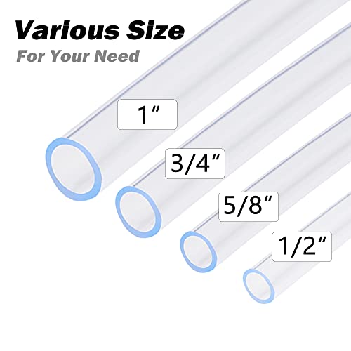 DAVCO 1" ID - 5 ft Clear Vinyl Tubing with 2 Stainless Clamps, Low Pressure Flexible PVC Tube, Heavy Duty UV Chemical Resistant Lightweight Plastic Vinyl Hose, BPA Free and Non Toxic - size: 1"ID, style: 5 Feet