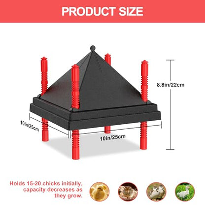 Chick Brooder Heating Plate with Anti Stand Cone, Adjustable Height Brooder Heater for Chicks, Downward Heat Distribution for Outdoor Barns & Coops (10" x 10" with Temp. Adjustments & Black) - size: 10" x 10" with Temp. Adjustments