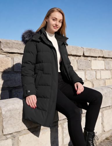wantdo Women's Long Quilted Winter Coat Thicken Puffer Jacket with Faux Fur Hood - color: Charcoal, size: Small