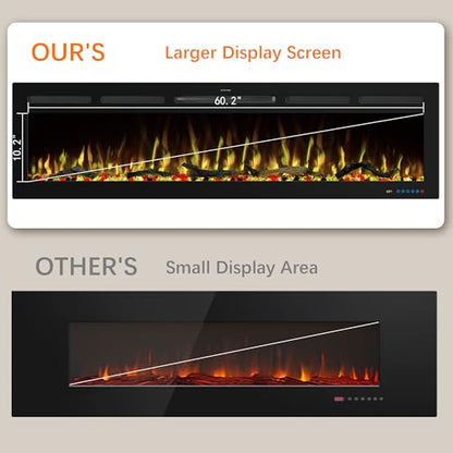 65" WiFi Electric Fireplace Inserts, Recessed and Wall Mounted Fireplace Heater W/Adjustable Flame Color & Brightness, Thermostat, 9H Timer, App and Remote Control, Low Noise, 750/1500W - size: 65" WiFi