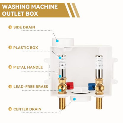 Washing Machine Outlet Box with Stainless Steel Water Hammer Arrestor, 1/2 Inch MIP&SWEAT x3/4 Inch MHT with Center Drain, Washer Faucet Recessed Box, Laundry Washer Valve Outlet Box - color: MIP&Sweat/SS Arrestor