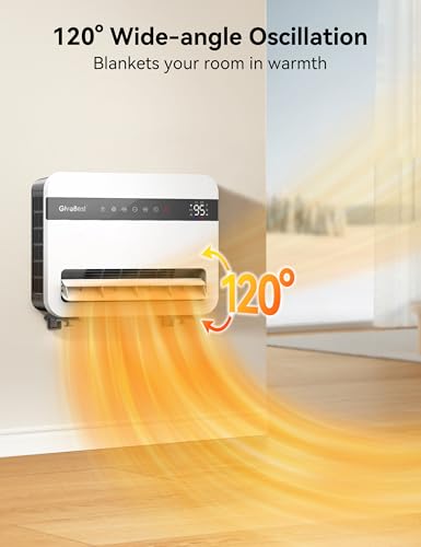 Givebest-Wall-Heater-for-Indoor-Use, 1500W Electric-Space-Heater, 120°Vertical Oscillation,Works with Alexa, Adjustable Thermostat, Remote Control, 24H Timer, Easy-mounted Heater for Indoor Use,White